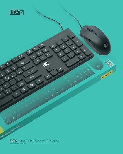 Heatz ZK09 Rectangular Chocolate Type Wired Keyboard and Mouse Combo with Gulf Stands, 104 Keys, 1200 DPI Optical Sensor Mice