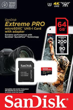 بطاقة ذاكرة SanDisk Extreme PRO microSDXC بسعة 64 جيجابايت + محول SD + برنامج RescuePro Deluxe، بسرعة تصل إلى 200 ميجابايت/ثانية، مع أداء تطبيقات A2، للهواتف الذكية وكاميرات الحركة والطائرات بدون طيار، فئة UHS-I 10 U3 V30 