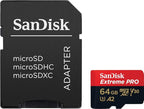 بطاقة ذاكرة SanDisk Extreme PRO microSDXC بسعة 64 جيجابايت + محول SD + برنامج RescuePro Deluxe، بسرعة تصل إلى 200 ميجابايت/ثانية، مع أداء تطبيقات A2، للهواتف الذكية وكاميرات الحركة والطائرات بدون طيار، فئة UHS-I 10 U3 V30 