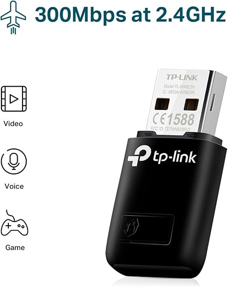 TP-Link TL-WN823N N300 Mini | USB Wireless |  WiFi Network Adapter for pc, Ideal for Raspberry Pi