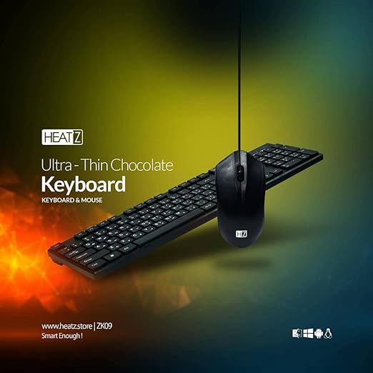 Heatz ZK09 Rectangular Chocolate Type Wired Keyboard and Mouse Combo with Gulf Stands, 104 Keys, 1200 DPI Optical Sensor Mice