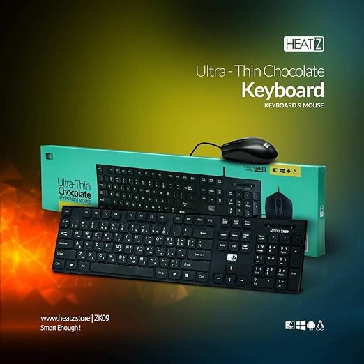 Heatz ZK09 Rectangular Chocolate Type Wired Keyboard and Mouse Combo with Gulf Stands, 104 Keys, 1200 DPI Optical Sensor Mice