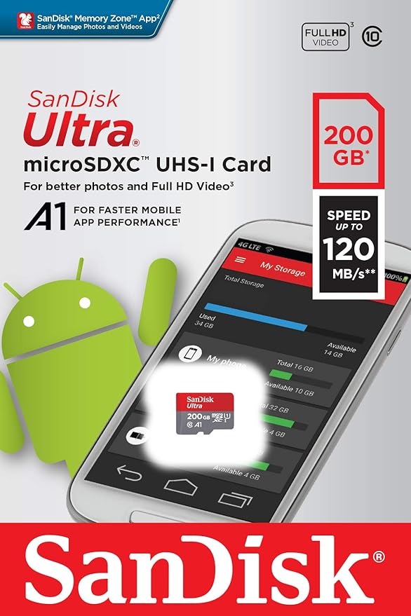 Sandisk Ultra Microsd Uhs-I Card 200Gb, 120Mb/S R, Sdsqua4-200G-Gn6Mn