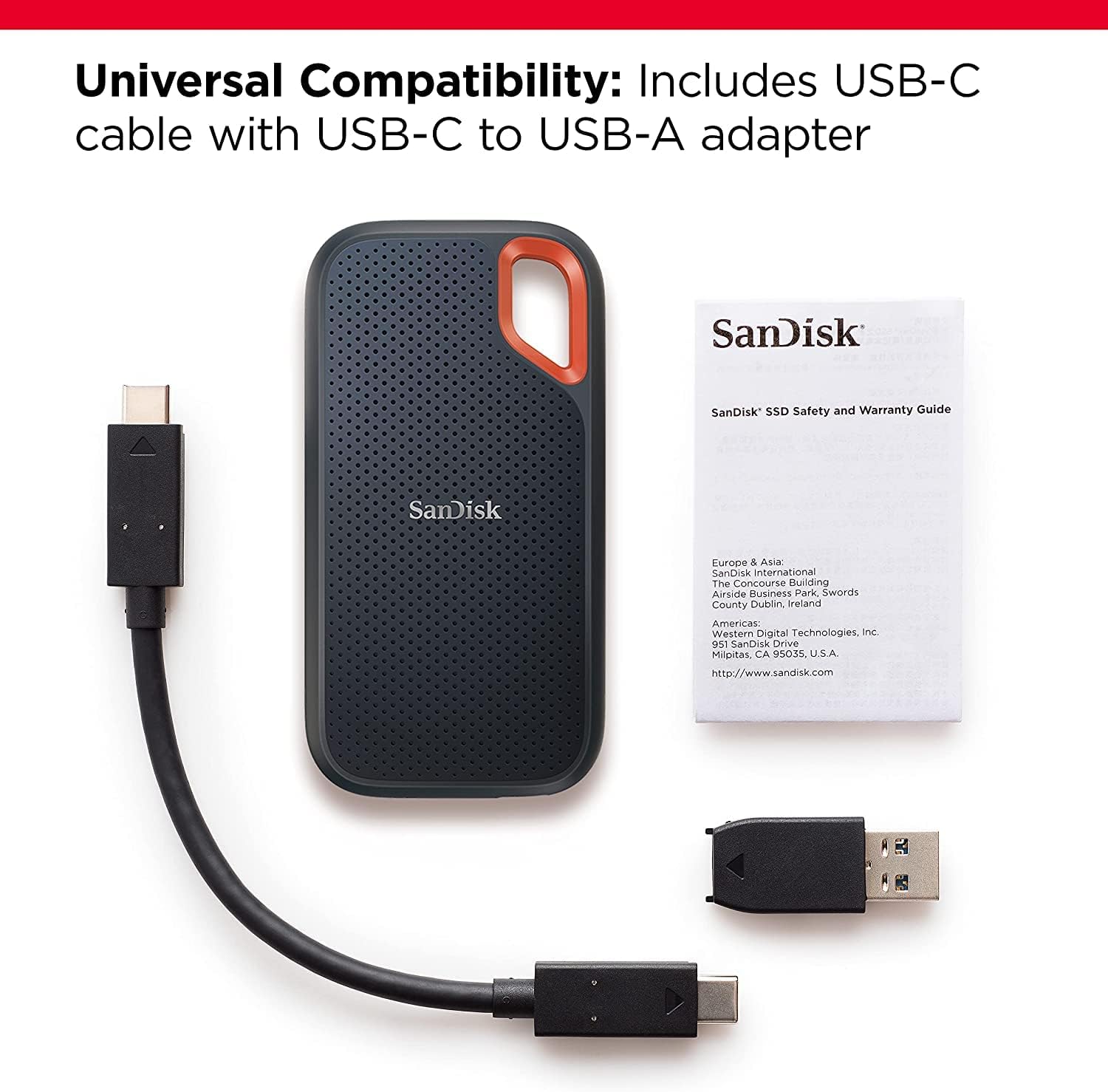 SanDisk Extreme Portable SSD - 1TB / Up to 1050 MB/s / USB 3.2 Gen 2 Type-C / Black / External SSD (Solid State Drive)
