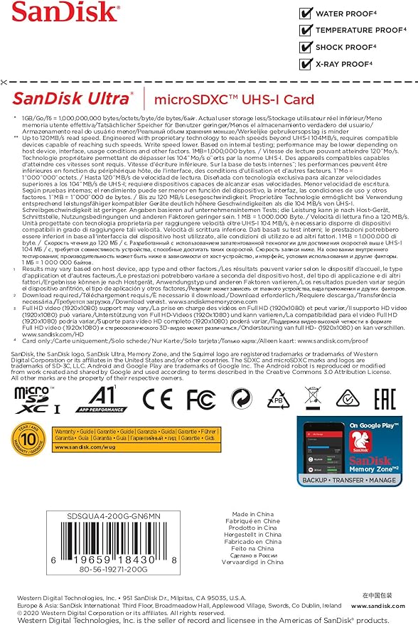 Sandisk Ultra Microsd Uhs-I Card 200Gb, 120Mb/S R, Sdsqua4-200G-Gn6Mn