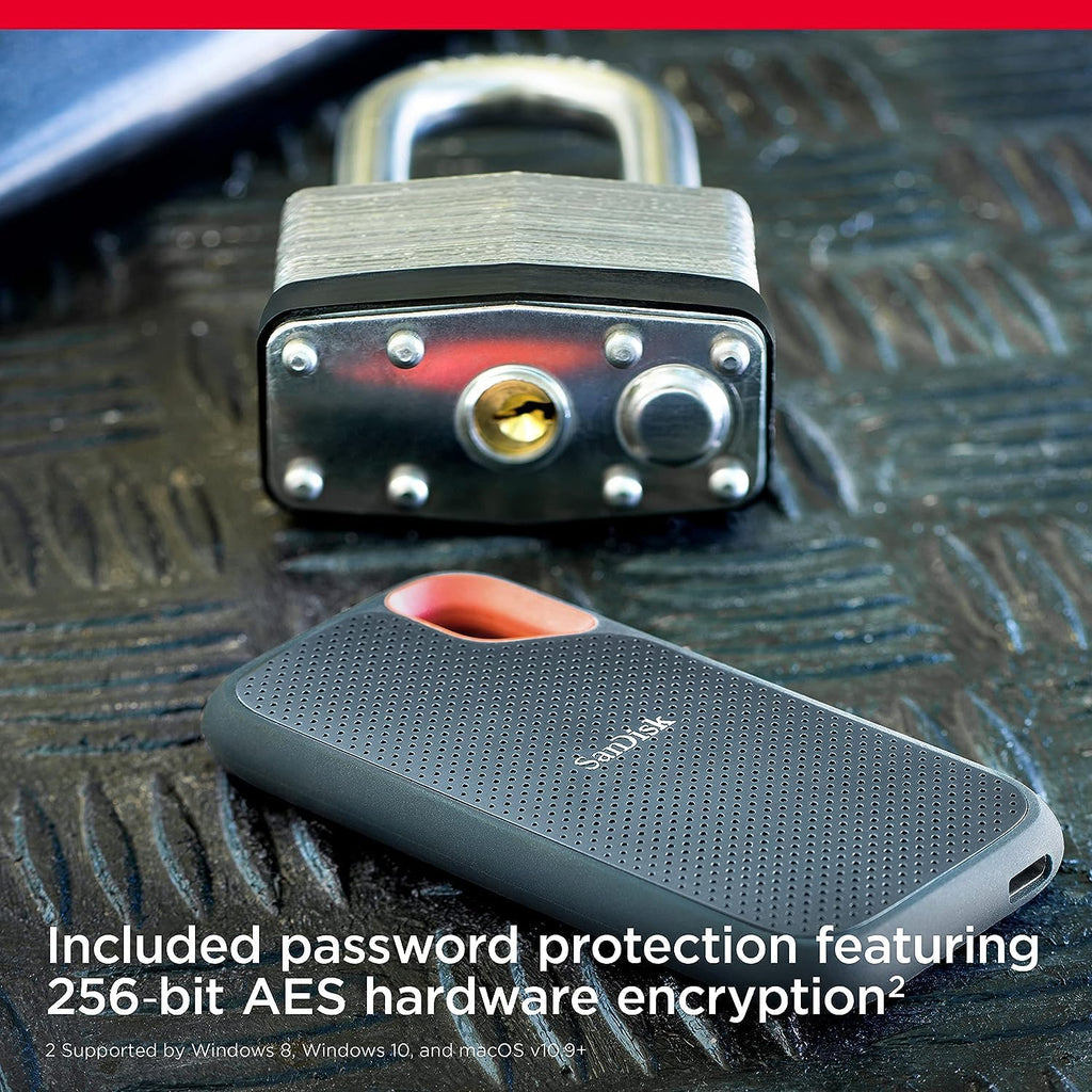 محرك أقراص الحالة الصلبة المحمول SanDisk Extreme - سعة 1 تيرابايت / سرعة تصل إلى 1050 ميجابايت/ثانية / منفذ USB 3.2 من الجيل الثاني من النوع C / أسود / محرك أقراص الحالة الصلبة الخارجي (SSD)