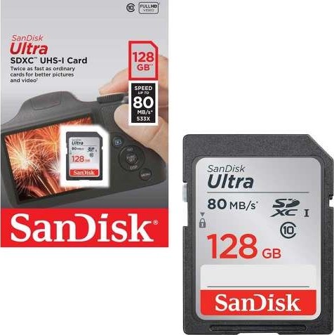 SanDisk Ultra 128GB SDXC UHS-I Memory Card up to 80MB/s (SDSDUNC-128G-GN6IN), Black