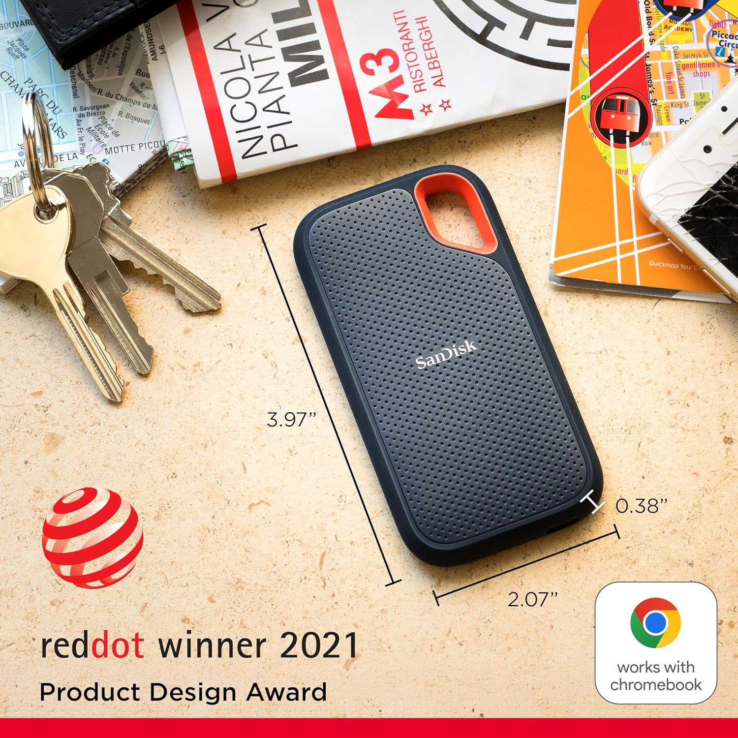 SanDisk Extreme Portable SSD - 4TB / Up to 1050 MB/s / USB 3.2 Gen 2 Type-C / Black / External SSD (Solid State Drive)