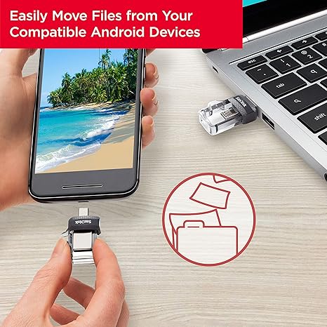 محرك أقراص SanDisk Ultra Dual بسعة 256 جيجابايت، مزود بمنافذ m3.0 وmicroUSB وUSB Type-A، يدعم USB 3.0 عالي السرعة، بتصميم قابل للسحب لأجهزة Android وأجهزة الكمبيوتر - SDDD3-256G-G46 