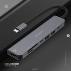 محطة إرساء USB-C من Endefo مزودة بمنفذ HDMI (4K@60Hz) + منفذ SD/TF + منفذي USB + منفذ USB-C (للبيانات) + منفذ USB-C (لتقنية الشحن السريع PD)