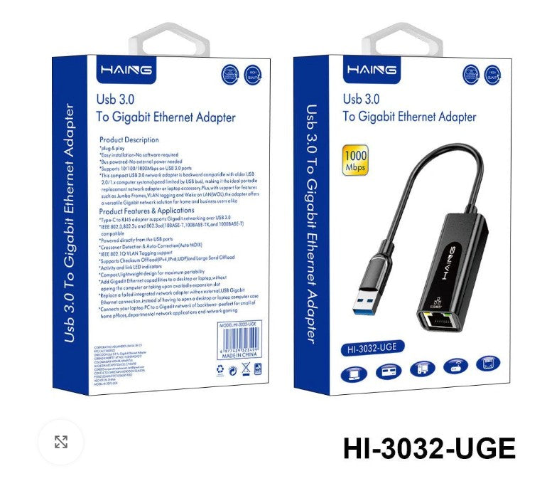 Haing Usb 3.0 To Gigabit Ethernet Adapter - HI-3032-UGE