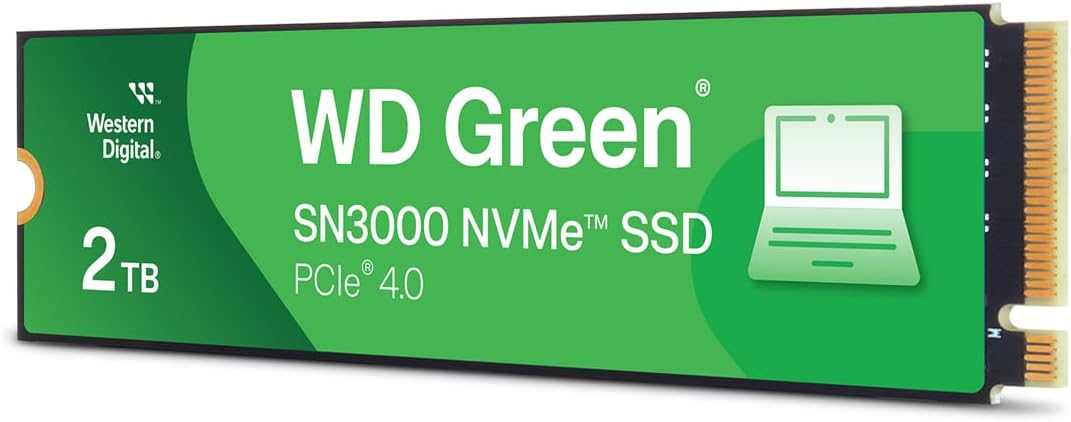 Western Digital 2TB WD Green SN3000 NVMe SSD - Solid State Drive - Gen4 PCIe, M.2 2280, Up to 5,000 MB/s - WDS200T4G0E