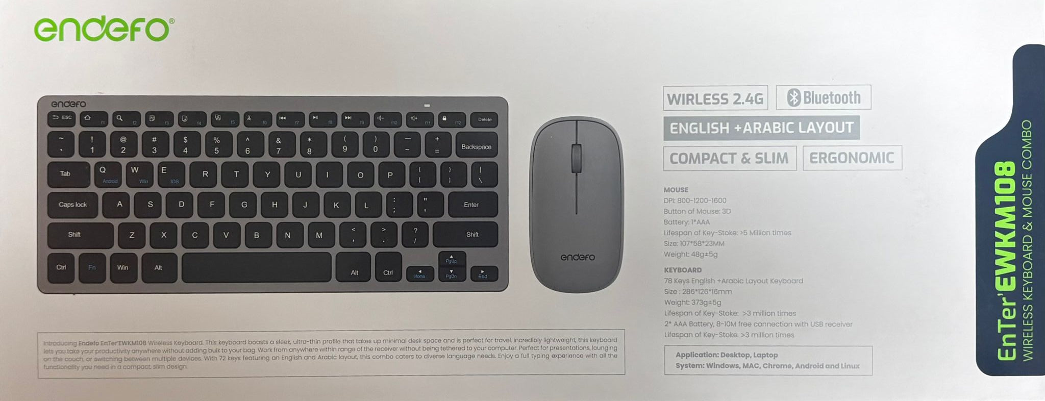 Endefo Wireless Keyboard/Mouse Combo Grey |
