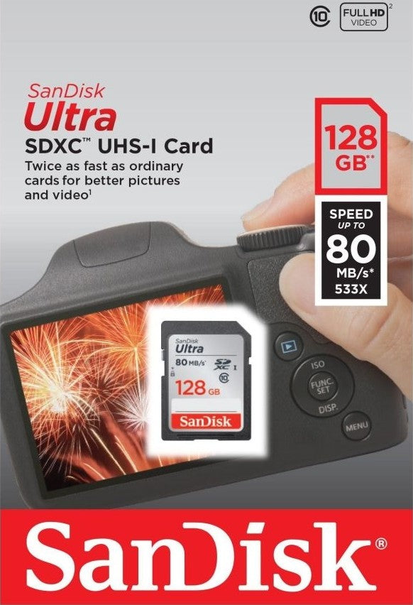 SanDisk Ultra 128GB SDXC UHS-I Memory Card up to 80MB/s (SDSDUNC-128G-GN6IN), Black