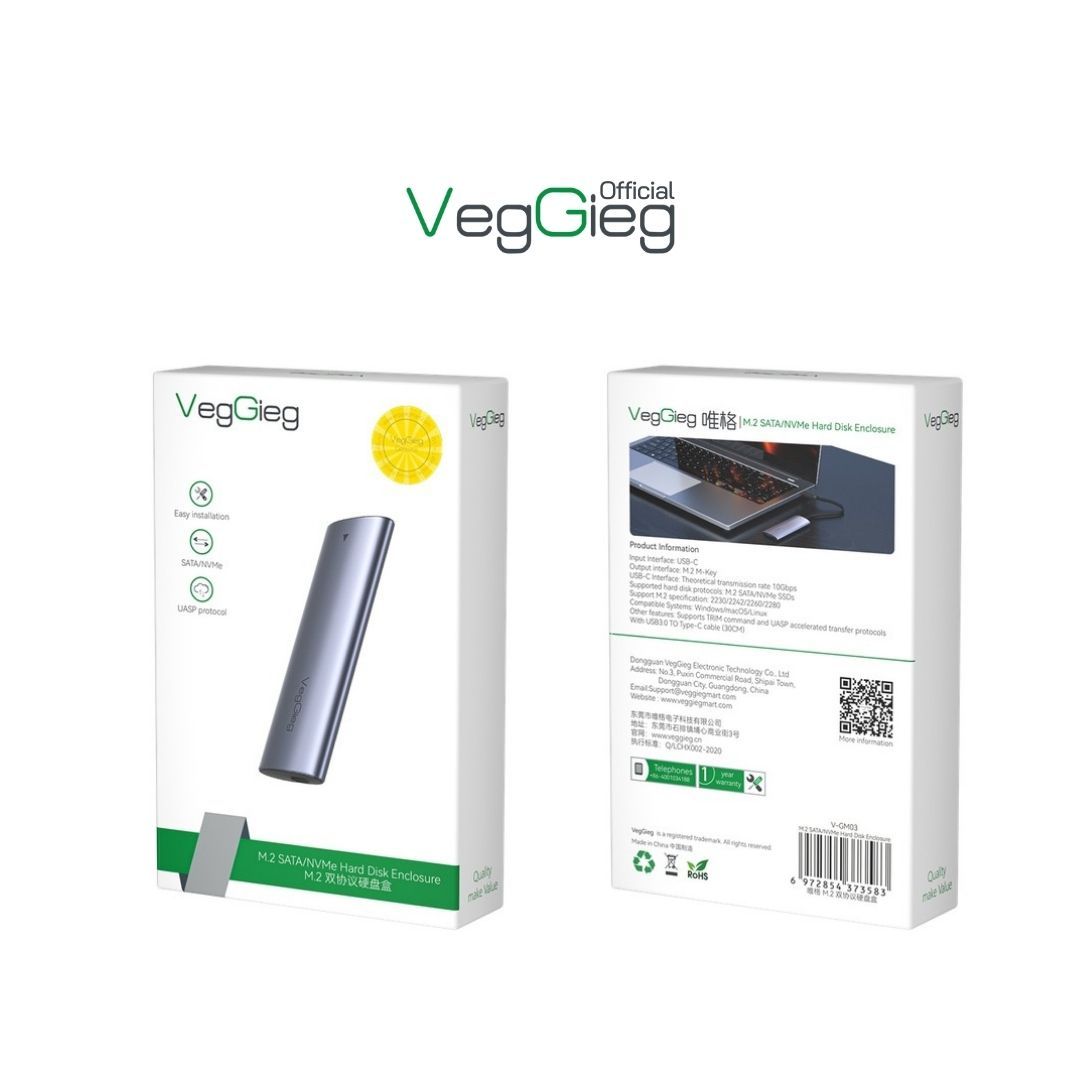 VEGGIEG-V-GM03  | Enclosure  M.2 NVMe  | USB C 3.2 Gen 2 | 10Gbps PCIe | External Solid State Drive Case